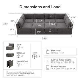 Macy Pit-Sectional Sofa with Storage, Stone Gray