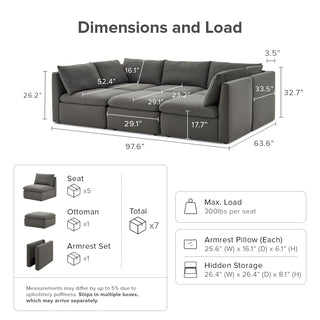 Macy Pit-Sectional Sofa with Storage, Stone Gray