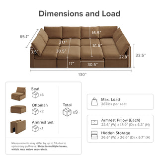 Macy Pit-Sectional Sofa with Fully Removable Covers, Large Storage (Hazelnut Brown Velvet) [2nd Gen]