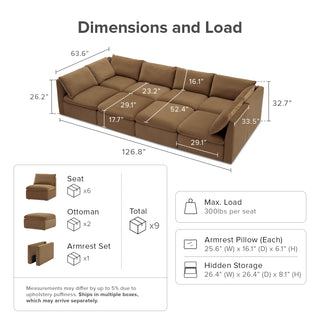 Macy Pit-Sectional Sofa with Storage, Hazelnut Brown Velvet