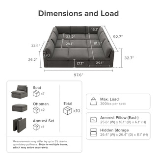 Macy Pit-Sectional Sofa with Storage, Stone Gray