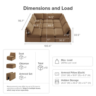 Macy Pit-Sectional Sofa with Fully Removable Covers, Large Storage (Hazelnut Brown Velvet) [2nd Gen]