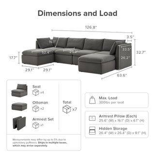 Macy 6 Seats Modular Sectional Sofa with Fully Removable Covers, Large Storage Oversized Modern Cloud Couch (Stone Gray)