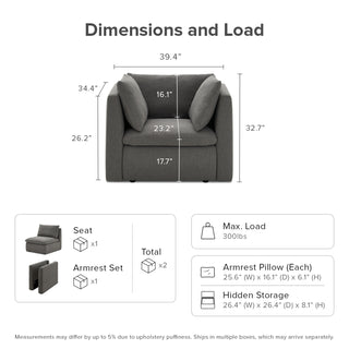 Macy Armchair with Storage, Stone Gray