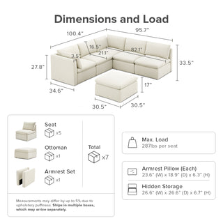 Macy 6 Seats Modular Sectional Sofa with Fully Removable Covers, Large Storage (Oat) [2nd Gen]
