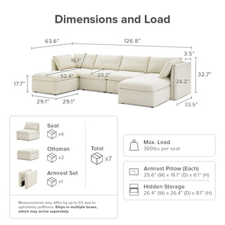 Macy 6 Seats Modular Sectional Sofa with Fully Removable Covers, Large Storage (Oat)