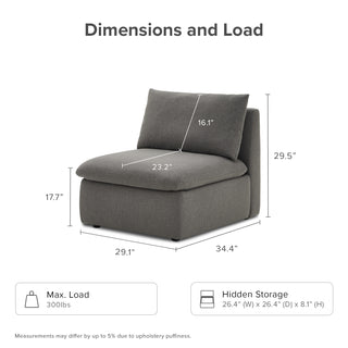 Macy Armchair with Storage, Stone Gray