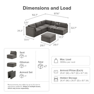 Macy 6 Seats Modular Sectional Sofa with Fully Removable Covers, Large Storage Oversized Modern Cloud Couch (Stone Gray)