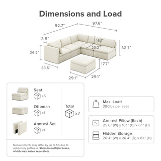 Macy 6 Seats Modular Sectional Sofa with Fully Removable Covers, Large Storage (Oat)