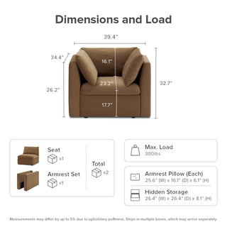 Macy Armchair with Storage, Hazelnut Brown