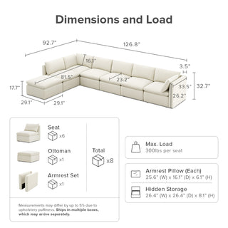 Macy 7 Seats Modular Sectional Sofa with Fully Removable Covers, Large Storage Oversized Modern Cloud Couch (Oat)