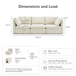 Macy 3 Seater Modular Sectional Sofa with Fully Removable Covers, Large Storage (Oat) [2nd gen]