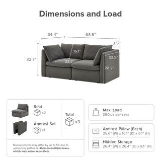 Macy Loveseat with Storage, Stone Gray