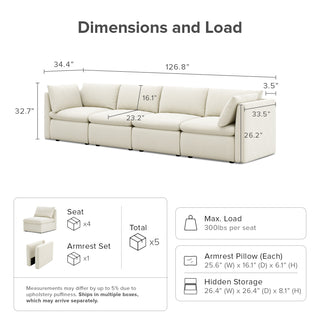 Macy 4 Seats Modular Sectional Sofa with Fully Removable Covers, Large Storage(Oat)