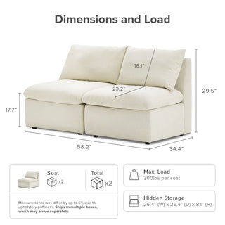 Macy Armless Sectional Sofa with Fully Removable Covers, Large Storage (Oat) [1st Gen]