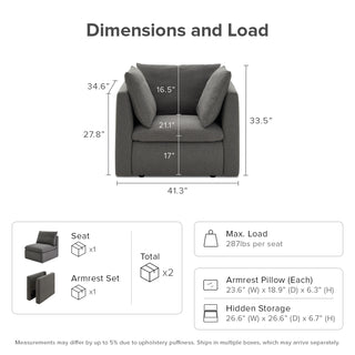 Macy Armchair with Fully Removable Covers, Large Storage (Stone Gray) [2nd Gen]