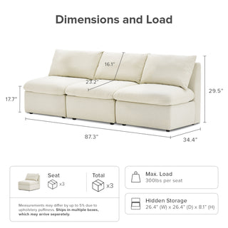 Macy 3 Seater Modular Sectional Sofa with Fully Removable Covers, Large Storage (Oat)