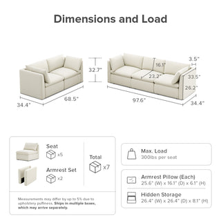 Macy 5 Seats Modular Sectional Sofa with Fully Removable Covers, Large Storage Oversized Modern Cloud Couch (Oat)