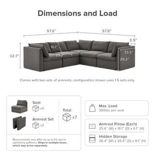 Macy 5 Seats Modular Sectional Sofa with Fully Removable Covers, Large Storage Oversized Modern Cloud Couch (Stone Gray)