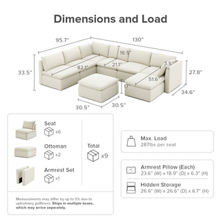 Macy 8 Seats Modular Sectional Sofa with Fully Removable Covers, Large Storage (Oat) [2nd gen]