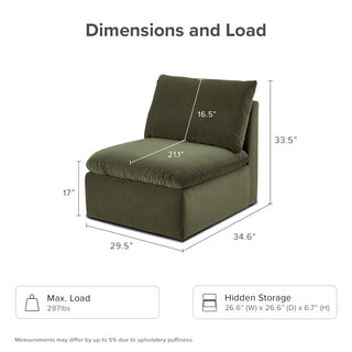 Macy Armless Storage Seat, Olive Green Velvet [2nd Gen]