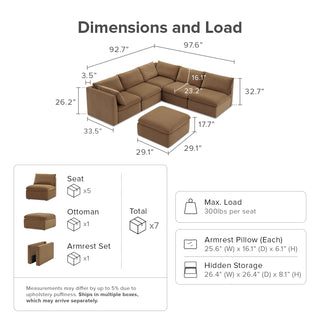 Macy 6 Seats Modular Sectional Sofa with Fully Removable Covers, Large Storage (Hazelnut Brown Velvet)