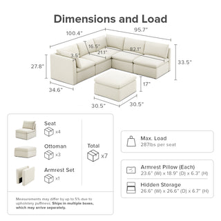 Macy 6 Seats Modular Sectional Sofa with Fully Removable Covers, Large Storage (Oat) [2nd gen]