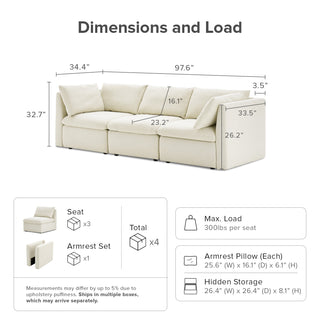 Macy 3 Seater Oversized Modular Sectional Sofa with Fully Removable Covers and Storage (Oat)