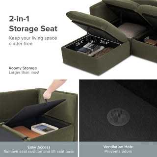 Macy Ottoman with Storage, Olive Green Velvet