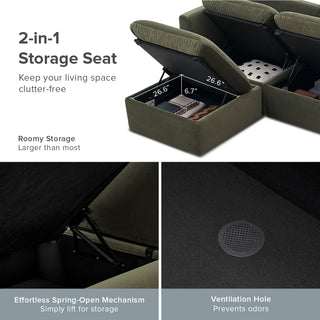 Macy Ottoman with Storage, Olive Green Velvet [2nd Gen]