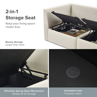 Macy Armless Sectional Sofa with Fully Removable Covers, Large Storage (Oat) [1st Gen]