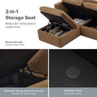 Macy Armchair with Fully Removable Covers, Large Storage (Hazelnut Brown Velvet) [2nd Gen]