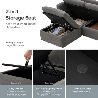 Macy Pit-Sectional Sofa with Fully Removable Covers, Large Storage (Stone Gray) [2nd Gen]