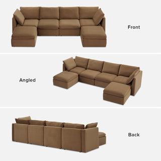 Macy Washable Slipcover for 6 Seats Modular Sectional Sofa with Storage, Hazelnut Brown Velvet
