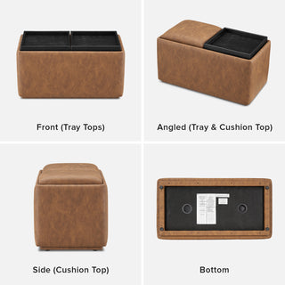 [Pre-order] Levi Storage Tray Faux Leather Bench, Pecan Brown