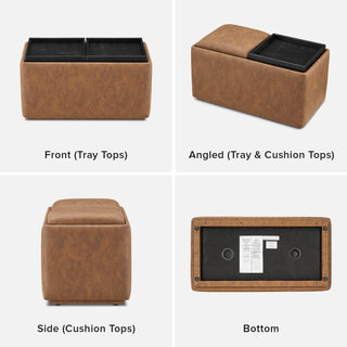 Levi Storage Tray Faux Leather Bench, Pecan Brown