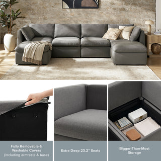 Macy 6 Seats Modular Sectional Sofa with Fully Removable Covers, Large Storage Oversized Modern Cloud Couch (Stone Gray)