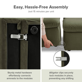Macy 3 Seats Modular Sectional Sofa with Fully Removable Covers, Large Storage (Olive Green Velvet) [2nd gen]