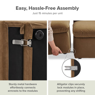 Macy Armchair with Fully Removable Covers, Large Storage (Hazelnut Brown Velvet) [2nd Gen]