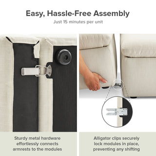 Macy Armless Sectional Sofa with Fully Removable Covers, Large Storage (Oat) [1st Gen]