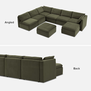 Macy 8 Seats Modular Sectional Sofa with Fully Removable Covers, Large Storage (Olive Green Velvet)