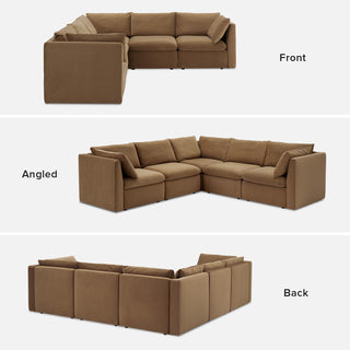 Macy 5 Seats Modular Sectional Sofa with Fully Removable Covers, Large Storage (Hazelnut Brown Velvet)