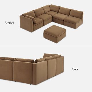 Macy 6 Seats Modular Sectional Sofa with Fully Removable Covers, Large Storage (Hazelnut Brown Velvet)