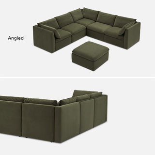 Macy 6 Seats Modular Sectional Sofa with Fully Removable Covers, Large Storage (Olive Green Velvet)