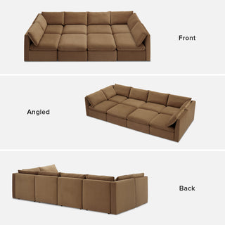 Macy Pit-Sectional Sofa with Storage, Hazelnut Brown Velvet