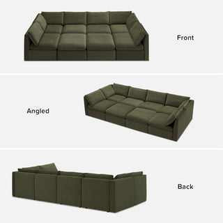 Macy Pit-Sectional Sofa with Storage, Olive Green Velvet