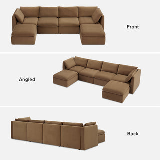 Macy 6 Seats Modular Sectional Sofa with Fully Removable Covers, Large Storage (Hazelnut Brown Velvet)