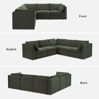 Macy 5 Seats Modular Sectional Sofa with Fully Removable Covers, Large Storage (Olive Green Velvet)