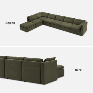 Macy 7 Seats Modular Sectional Sofa with Fully Removable Covers, Large Storage (Olive Green Velvet)