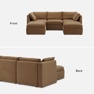 Macy 5 Seats Modular Sectional Sofa with Fully Removable Covers, Large Storage (Hazelnut Brown Velvet)